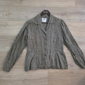 PRISTINE Flax By Jeanne Englehart Linen Button Front Shirt Jacket Size Small